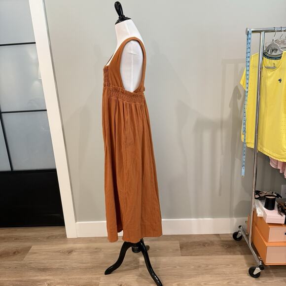 Free People Dress Size Small Delphine Midi Tank Smocked Cotton Billowy Sienna - Picture 8 of 15
